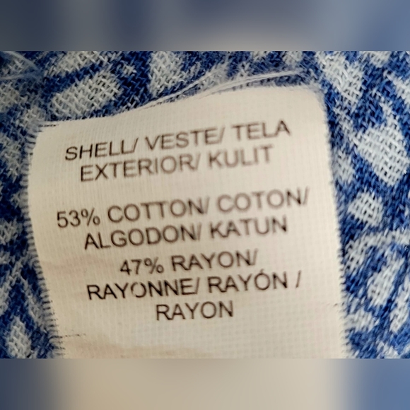 Lucky Brand Women's Boho Blouse Cotton/Rayon Beaded Blue/White Small - Picture 15 of 16